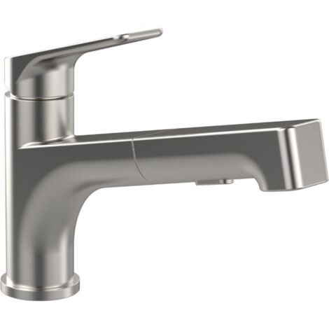 Villeroy & Boch – Robinet de cuisine mitigeur avec douchette extractible – Acier inoxydable mat – Jet laminaire et effervescent – Hauteur sous bec 221mm (1/6)