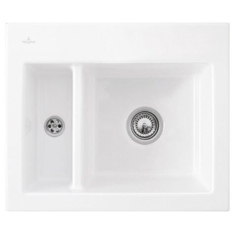 Evier 1 cuve et demi VILLEROY ET BOCH Subway 60 XM 62 x 51 cm sans egouttoir Blanc CeramicPlus avec vidage manuel