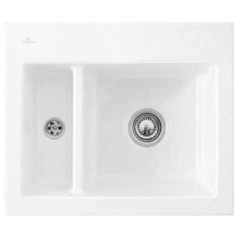 Evier 1 cuve et demi VILLEROY ET BOCH Subway 60 XM 62 x 51 cm sans egouttoir Snow White CeramicPlus avec vidage automatique (1/4)