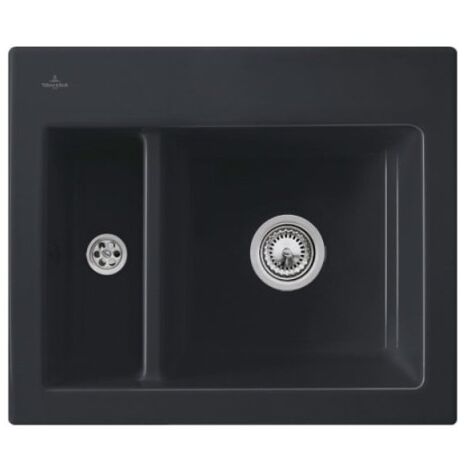 Evier 1 cuve et demi VILLEROY ET BOCH Subway 60 XM 62 x 51 cm sans egouttoir Graphite CeramicPlus avec vidage automatique (1/4)