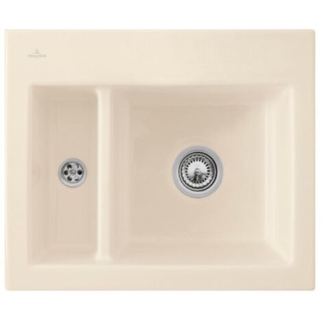 Evier 1 cuve et demi VILLEROY ET BOCH Subway 60 XM 62 x 51 cm sans egouttoir Ivory CeramicPlus avec vidage automatique (1/4)