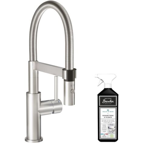 Robinet cuisine VILLEROY ET BOCH Steel expert compact acier massif + nettoyant