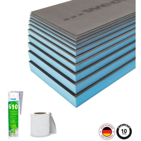 Pack 3 panneaux de construction WEDI 250 x 60 x 2 cm + colle polymere étanchéité 610 + bande d'armature collante