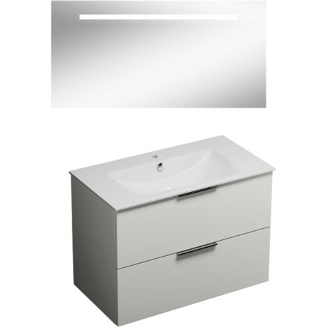 Meuble vasque 90 cm BURGBAD Olena blanc brillant + miroir (1/5)