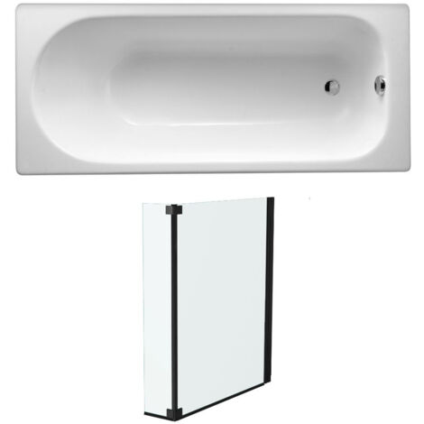 Lot baignoire droite 170 X 70 JACOB DELAFON Soissons fonte + pare-bain noir mat (1/5)