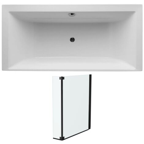 Lot baignoire droite 170 X 80 JACOB DELAFON Evok + pare-bain noir mat (1/5)
