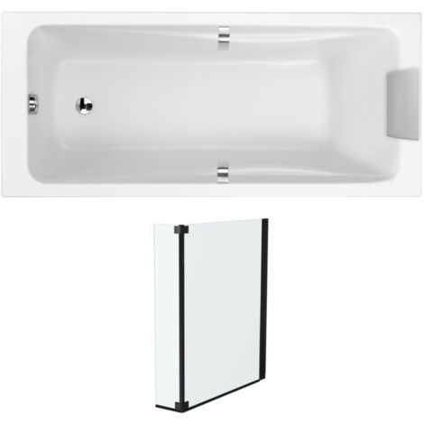 Pack baignoire droite 150 X 70 JACOB DELAFON Odéon up + pare bain 2 volets noir mat (1/5)