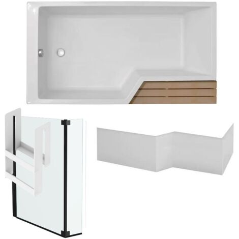 Pack baignoire bain douche 170 x 90 JACOB DELAFON Neo version gauche + pare bain noir mat + tablier
