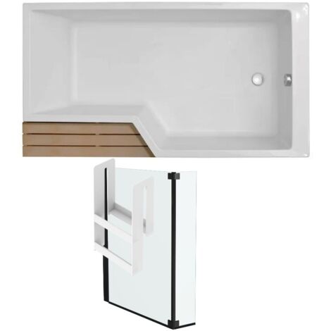 Pack baignoire bain douche 180 x 90 JACOB DELAFON Neo version droite + pare bain noir mat (1/5)