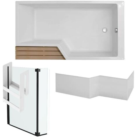 Pack baignoire bain douche antidérapante 160 x 90 JACOB DELAFON Neo blanc mat - v.droite + pare bain noir mat + tablier (1/5)