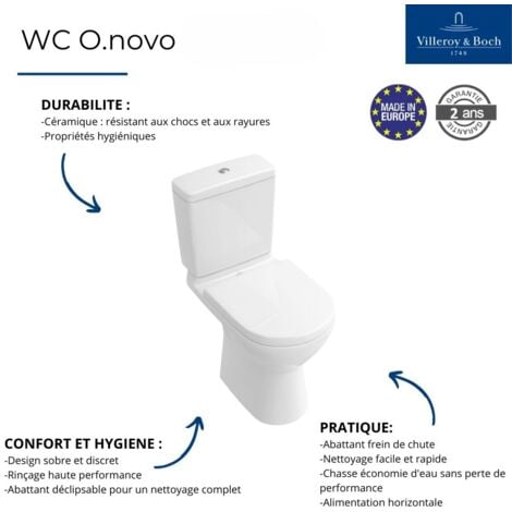 Villeroy & Boch O.Novo WC abattant 9M38S101 blanc, charnières inoxydable,  Soft Closing