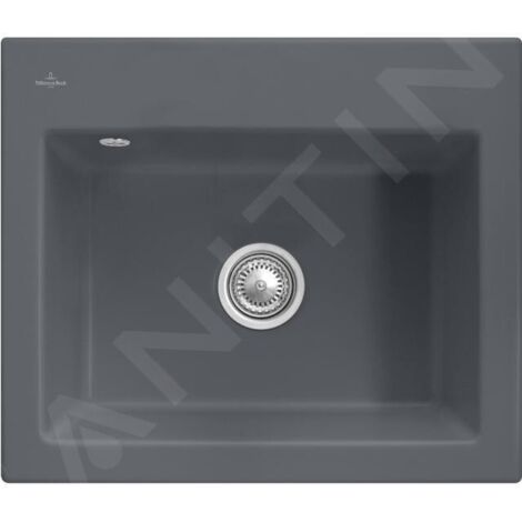 Evier VILLEROY ET BOCH Subway 60 S 60 x 51cm sans egouttoir Graphite CeramicPlus avec vidage manuel (1/4)