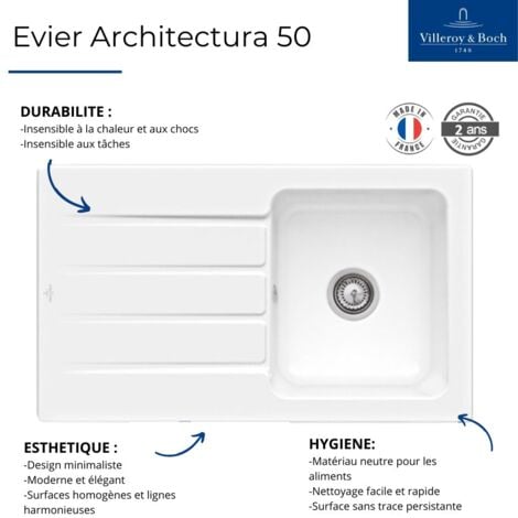 Evier 100 x 51 cm VILLEROY ET BOCH Architectura 60 Blanc