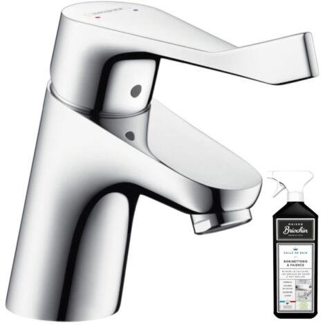 Mitigeur lavabo HANSGROHE Focus 70 Care avec poignée extra longue avec tirette et vidage chrome + nettoyant Briochin (1/2)