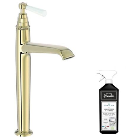 Jacob Delafon – Mitigeur lavabo haut or beige – Finition métal – Bec haut effet torsadé – Monotrou avec cartouche céramique – Installation facile (1/4)
