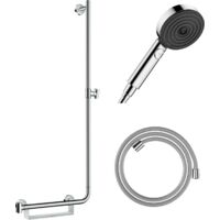 Barre de douche PMR HANSGROHE Unica 110 poignée à gauche Chromé + Pommeau de douche Pulsify 3 jets + flexible Designflex 160cm