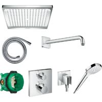 Hansgrohe – Colonne de douche encastrée thermostatique – Mitigeur thermostatique – Douche de tête orientable 240x240mm – 3 types de jet – Installation murale