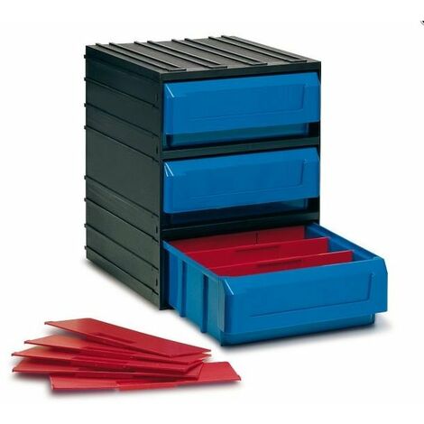 Caja Organizadora de Tornillos, Clasificador Apilable con 16 Cajones,  Negro, Gris, Azul, Rojo, 17 x 27 x 12 cm. Módulo, Estante Organizador de