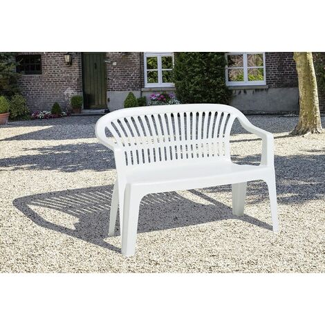 Stapelbank Diva weiß Gartenbank Parkbank Gartenmöbel Terrasse Balkon Outdoor Kunststoff 114x55x82cm