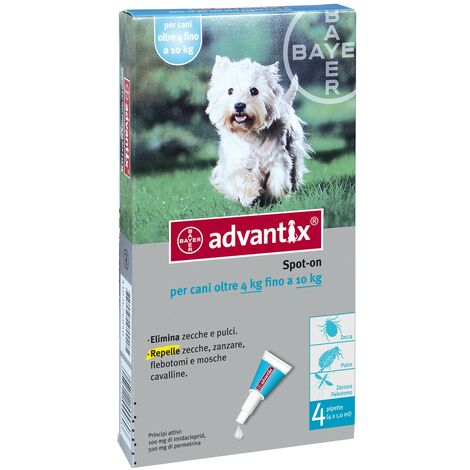 Advantix für Hunde 4 bis 10 kg Spot-On-Repellent gegen Pulcas Mosquito Mücken Bayer - 4 Pipette