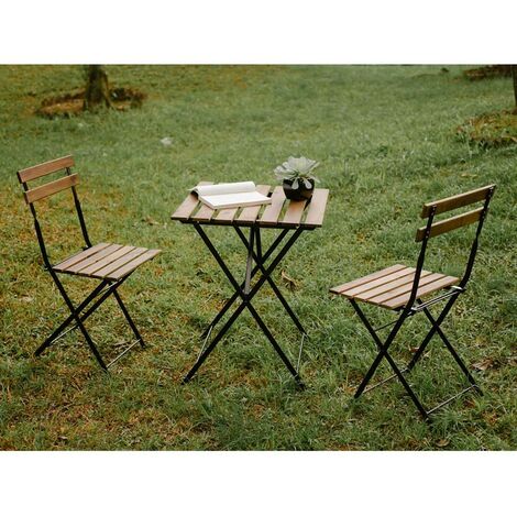 Tablette Set mit 2 Stahl- und Holzstühlen Balkongarten Bistrot Woody (1/5)