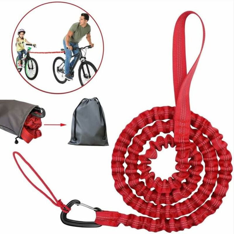 BSR Fahrrad-Abschleppseil, Kinder-Abschleppseil für Fahrrad-Abschleppgurt,  Bungee-Fahrrad-Abschleppseil, Tragkraft: 500 lbs (rot – 170 cm)
