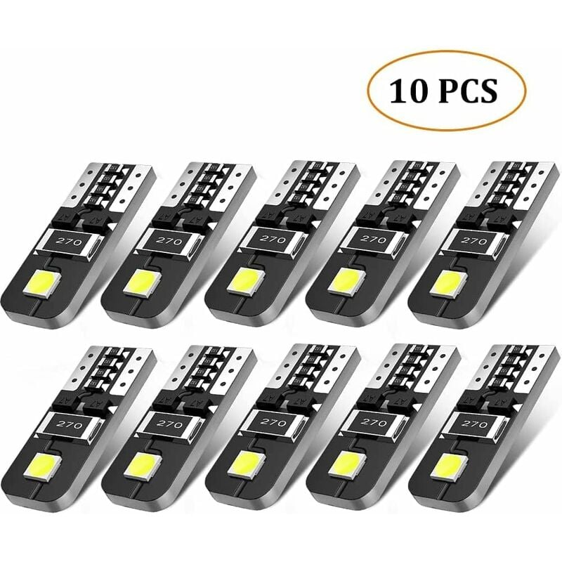 10 x T10-LED-Lampen, Auto-Xenon-Lampe, 12 V, Chipsätze, W5W, 2825, 6000 K,  ultraklar, für Kuppellicht, Karte, Seitenmarkierung, höfliche  Nummernschildbeleuchtung, 12 V, Weiß