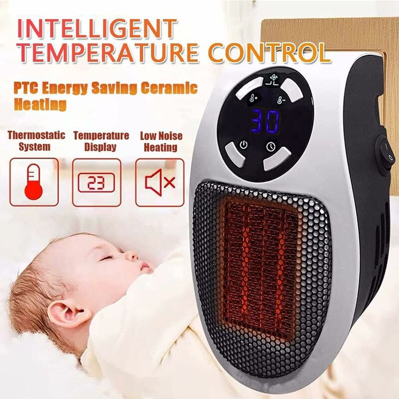 500 W einteilige Plug-In-Heizung mit LED-Anzeige und digitalem Thermostat  Mini tragbarer elektrischer Heizlüfter Einstellbarer Thermostat Kleine  tragbare Heizung
