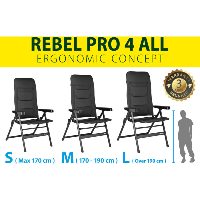 Chaise Pliante De Camping BRUNNER REBEL PRO MEDIUM - Aluminium Anthracite, Dossier Réglable, 150 Kg Max