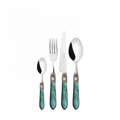 24 pièces de couverts dans la mère -of-pearl Green Wooden Case Oxford ghiera argento antico Bugatti