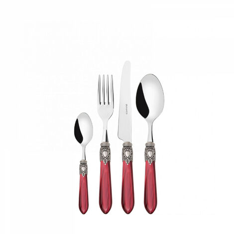24 pièces couverts ensembles dans la mère -of-pearl Red Wooden Case Oxford ghiera argento antico Bugatti