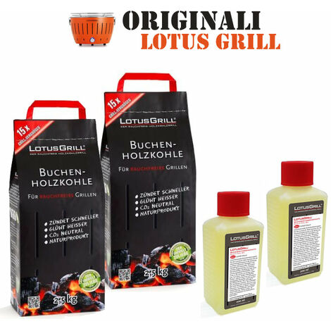 2x LotusGrill CHARBON DE BOIS DE HÊTRE 2,5 kg SAC incl. 2x LotusGrill PASTA 200ml, tous deux conçus pour les raucharmes de barbecue avec LotusGrill