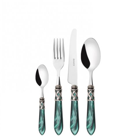 Kaste setzt 24 Stücke in Holz Aladdin Case Alacs Antico Green Motherperper Silber Bugatti