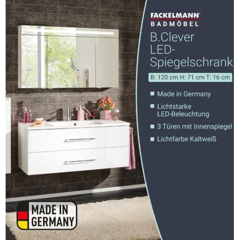 FACKELMANN B.clever Spiegelschrank 120cm - 3 Türen Korpusfarbe: