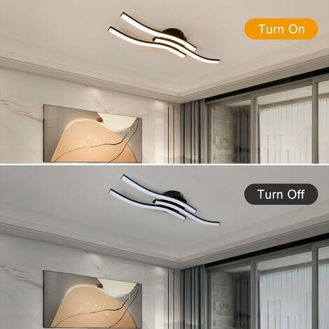 AISKDAN Moderne LED Deckenleuchte 20W mit 3 Röhren - Warmweißes Licht 3000K  - Schlafzimmer, Wohnzimmer, Küche - Schwarz