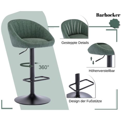 Barhocker mit Lehne drehbar für Küche aus Handtuchstoff höhenverstellbar Grün 2er Set Wahson