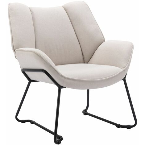 Relaxsessel Wohnzimmer Loungesessel aus Leinen Relaxsessel mit Metallbeinenfür Wohnzimmer, Beige Wahson