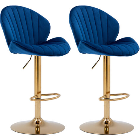 Barhocker höhenverstellbar für Kücheninsel moderne aus Samt mit Lehne Barstuhl Blau 2er Set Wahson
