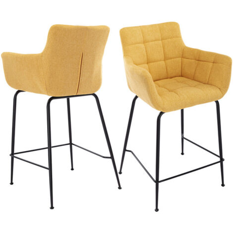 Wahson Barhocker 2er Set, Moderner Bistrohocker aus Handtuchstoff, Stühle mit Rückenlehne und Metallbeine für Küche, Gelb