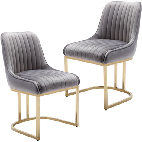 Esszimmerstühle für Küche aus Samt mit Lehne goldenem Metallbein Grau 2er Set Wahson
