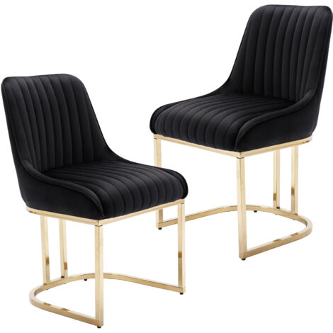 Esszimmerstühle für Küche/Wohnzimmer aus Samt, Stühle mit Lehne mit goldenem Metallbein, Schwarz 2er Set, Wahson