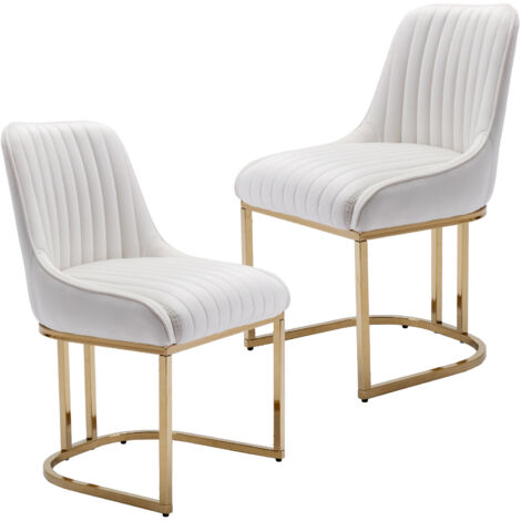 Esszimmerstühle für Küche/Wohnzimmer aus Samt, Stühle mit Lehne mit goldenem Metallbein, Weiß 2er Set, Wahson