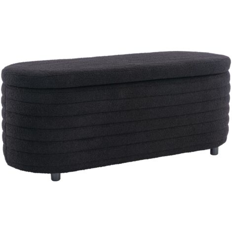 Sitzhocker mit Stauraum Moderner Sitzbank Schlafzimmer Aufbewahrungsbox Teddystoff Fußbank Sitztruhe 115.5c, Schwarz