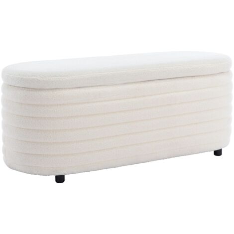Sitzhocker mit Stauraum Moderner Sitzbank Schlafzimmer Aufbewahrungsbox Teddystoff Fußbank Sitztruhe 115.5cm, Beige