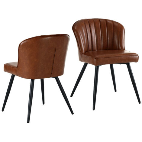 Esszimmerstühle für Esszimmer aus PU leder Moderner Esszimmerstuhl Gebogene Linie Rückenlehne mit goldenem Fuß Braun 2er Set Wahson
