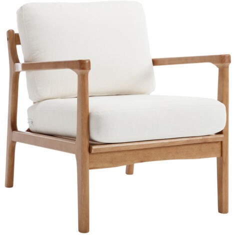 Wahson Loungesessel Vintage Sessel Wohnzimmer Relaxsessel mit Holzgestell, Leinen, Beige
