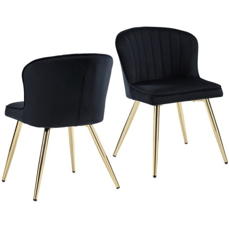 Esszimmerstühle für Esszimmer aus Samt Moderner Esszimmerstuhl Gebogene Linie Rückenlehne mit goldenem Fuß Schwarz 2er Set Wahson (1/5)