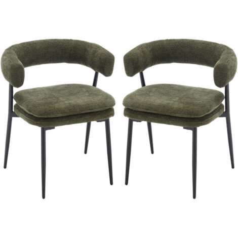 Esszimmerstühle 2er Set Küchenstühle mit Metallbeinen doppelter gepolsterter Armlehnstuhl moderner Sessel für das Wohnzimmer, Chenille, Grün