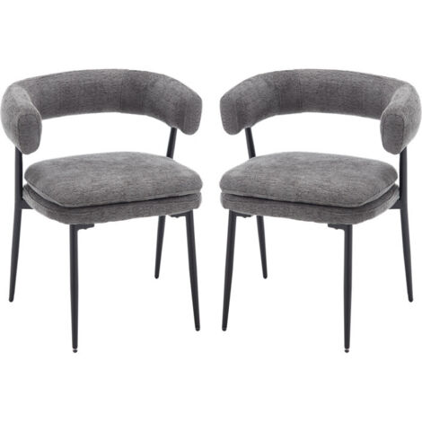 Esszimmerstühle 2er Set Küchenstühle mit Metallbeinen doppelter gepolsterter Armlehnstuhl moderner Sessel für das Wohnzimmer, Chenille, Grau