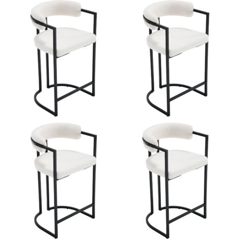 Barhocker 4er Set Samt Küchenhocker Barstühle mit schwarzen Metallbeinen Moderne Bistrohocker Frühstückshocker für Küch, Weiß